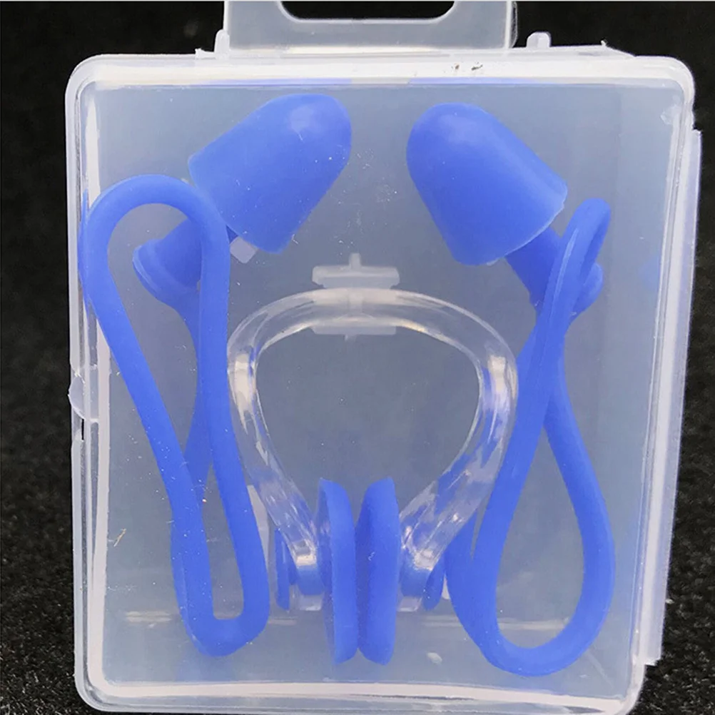 Juego de abrazaderas para la nariz para nadar, tapones para los oídos impermeables de silicona suave con cuerda para adultos, uso cómodo, 2 uds.
