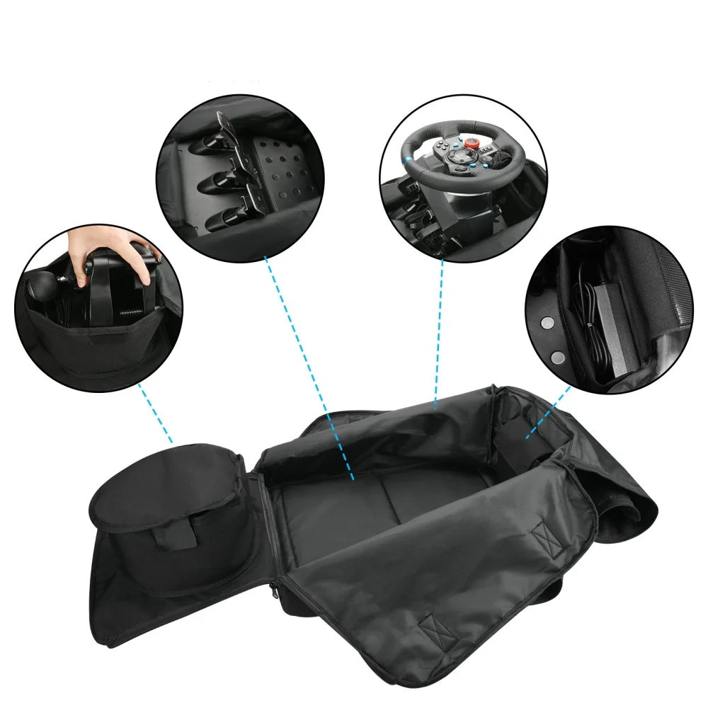 Black Carrying Case Bag For Logitech G29 Racing Steering Wheel +Brake Pedal + Gear Shift Portable Storage Bag