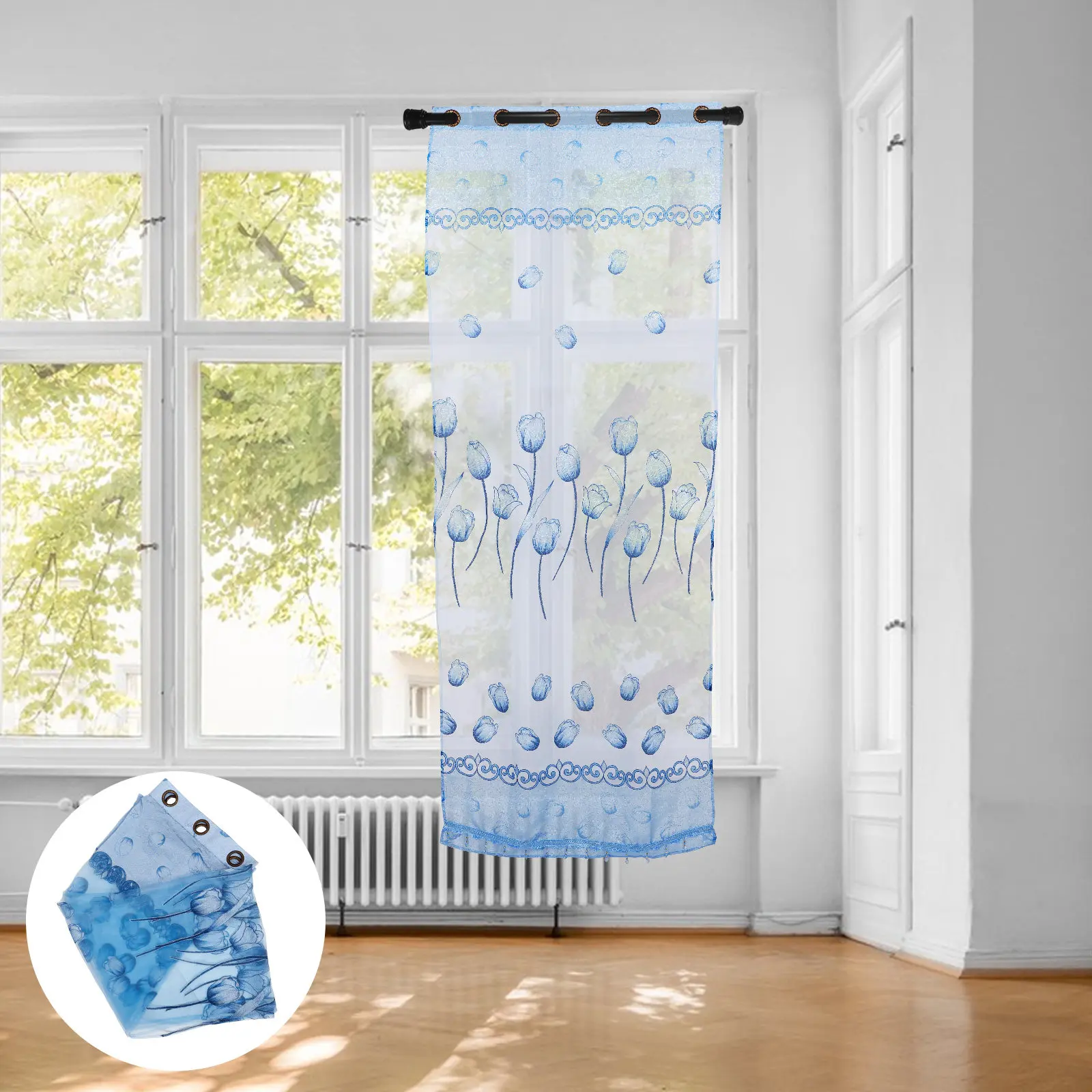 Curtain Voile 100x200cm Sheer Window Screen Transparent Purple Polyester Fabric Tulip Pattern Bathroom Bedroom Decor