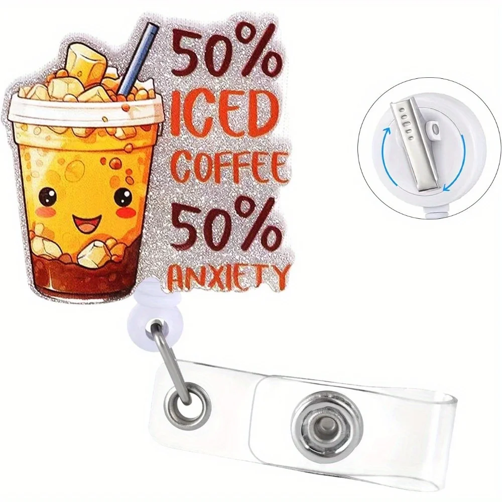 

Coffee badge reel with rotating clip. Fun flashing accessory for nurses and medical staff.