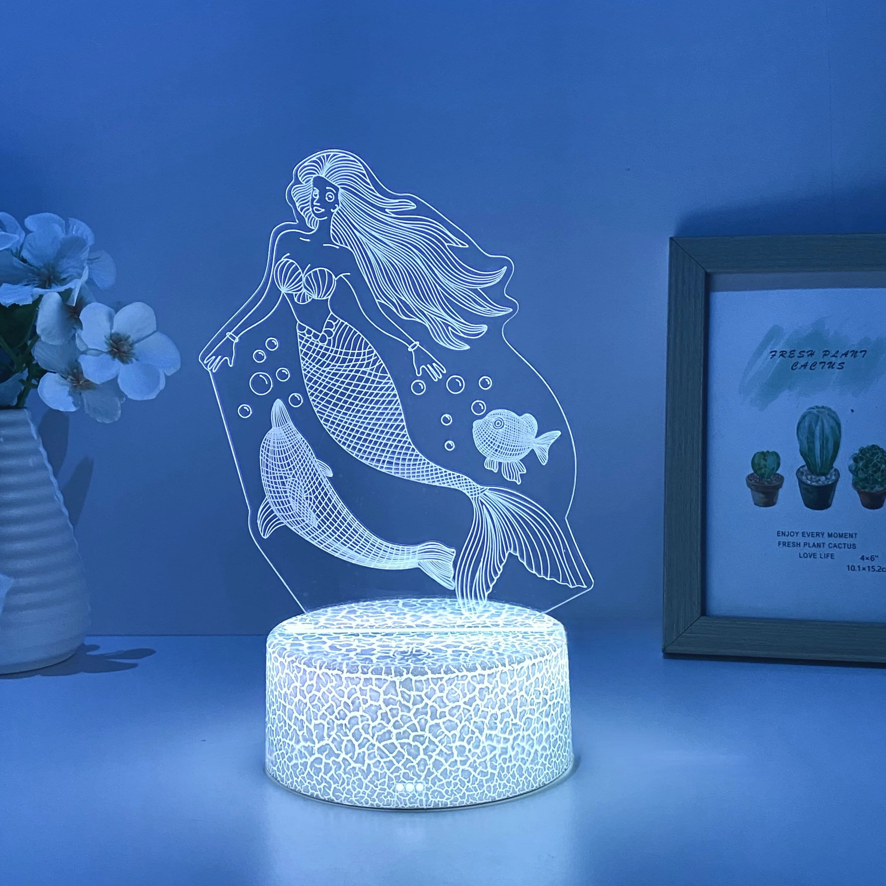 1pc mermaid 3D nightlight, USB plug-in, 7 colors, touch control, Thanksgiving, birthday, holiday gifts for friends.