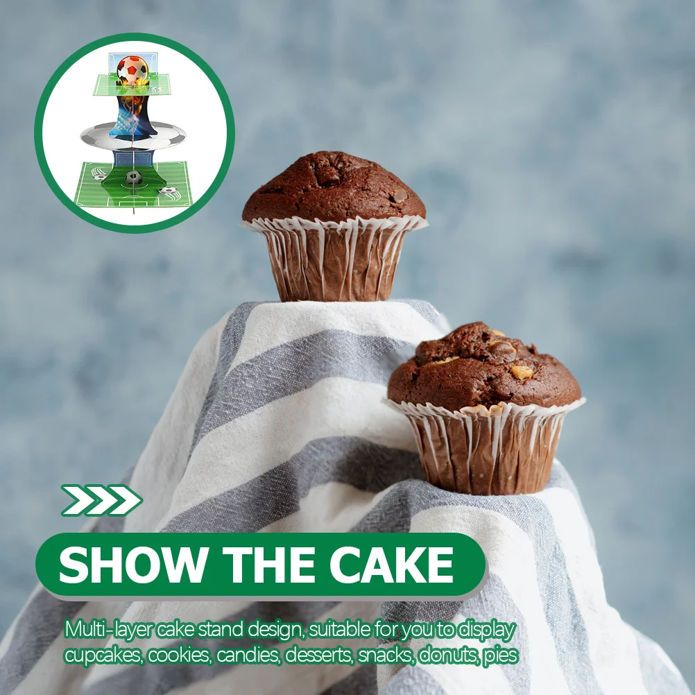 

2Sets Football Themed Multi-Layer Paper Cupcake Cake Stands Tiered Dessert Display Holders Party Football Cake Stand