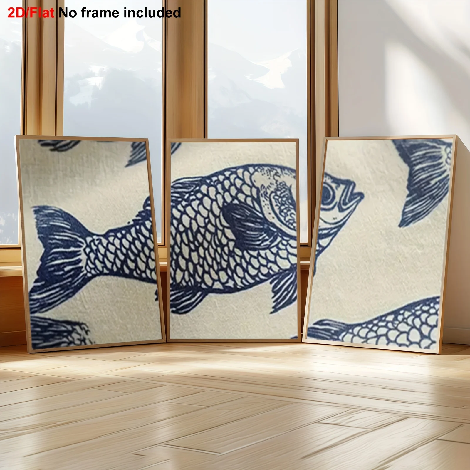 3 قطع، لوحة ديكور لغرفة المعيشة، قماش بدون إطار ثنائي الأبعاد، جودة عالية الوضوح، تصميم طباعة نمط سمكة المحيط، كحلي #1