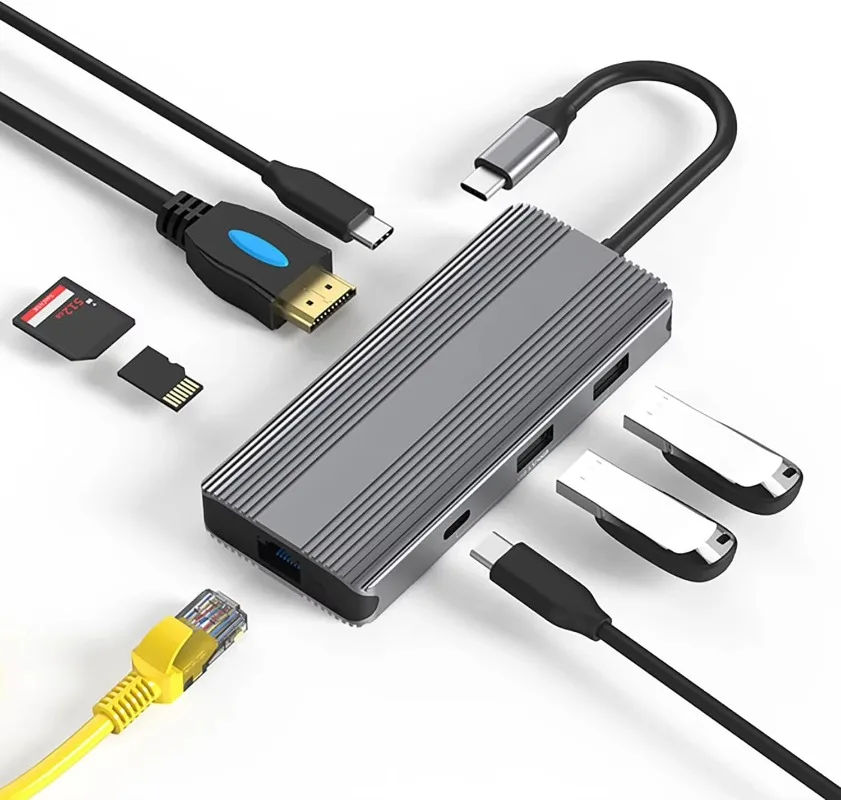 

Многофункциональная док-станция USB-C 8-в-1: два порта HDMI 8K, Ethernet, USB, слоты SD/TF для ноутбуков и MacBook