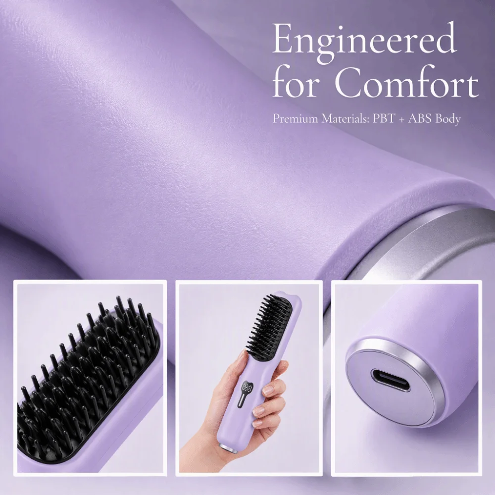 Multi-Functional Wireless Hair Straightener Brush Ergonomic Handheld Structure Compact Wireless Design Cordless Hot Comb