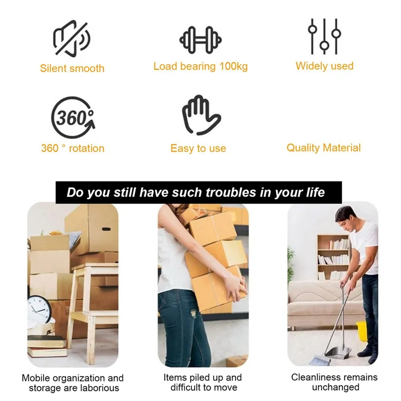 Roda Kastor Mini B50C Untuk Peralatan Kecil, Roda Kastor Perekat, Rol Baja Tahan Karat (12 PCS, Putih) Mudah Dipasang