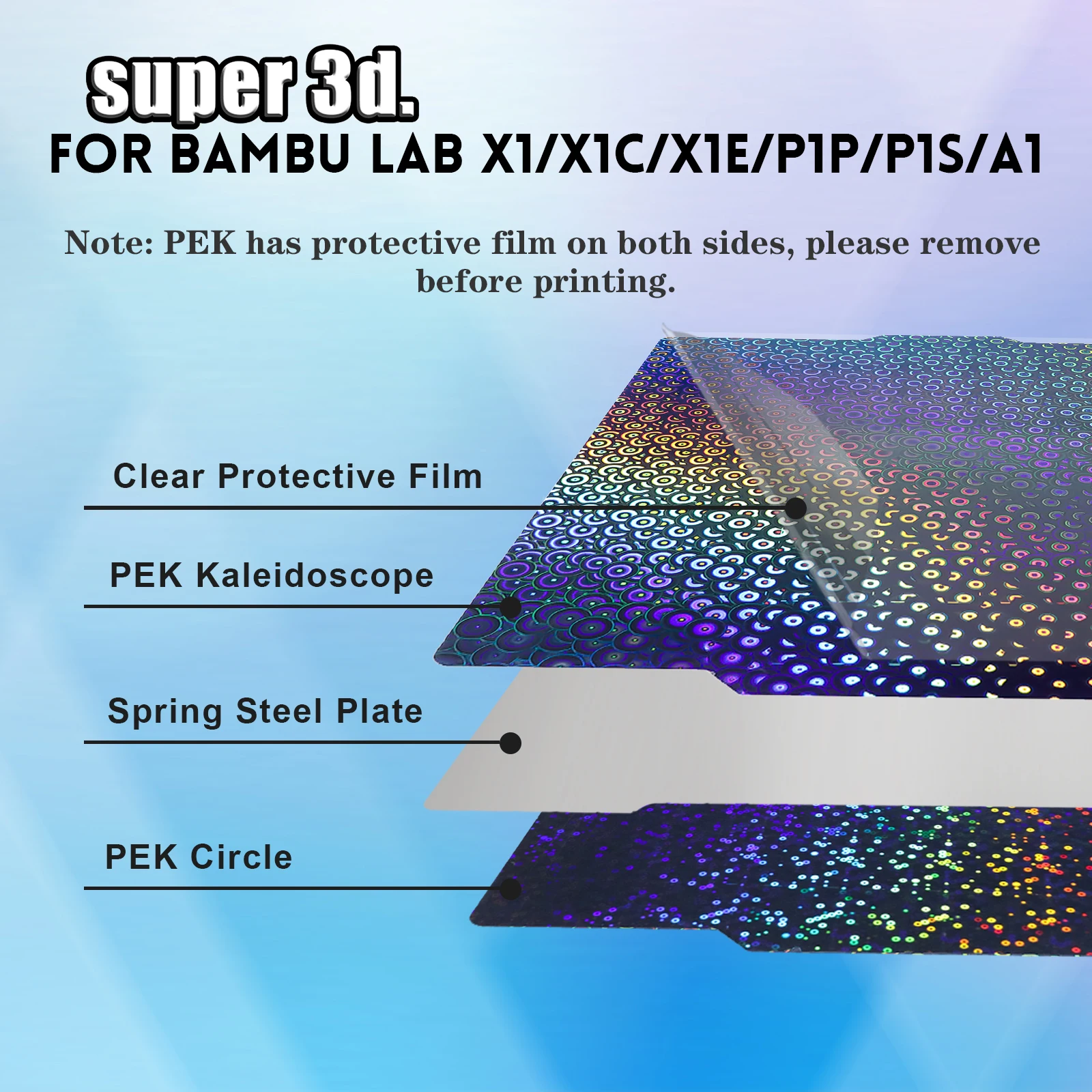 Build Plate PEO PET For Bambu Lab x1 P1S P1P Build Plate Smooth H1H PEY Double Sided Spring Steel Sheet pei for Bambulabs X1C A1