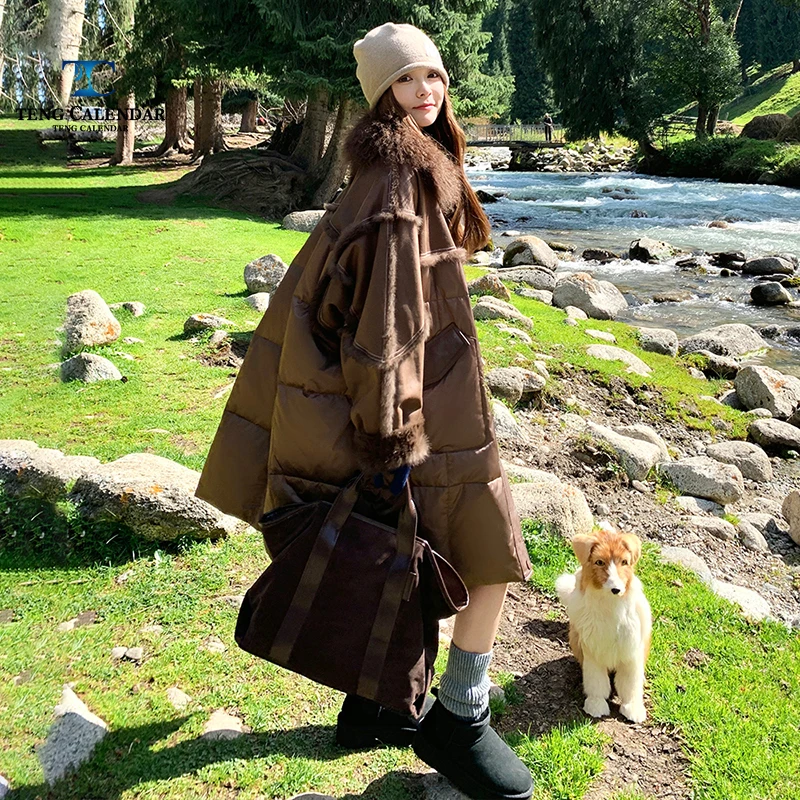 

Винтажный меховой лоскутный пуховик Melad, роскошный свободный и толстый белый утиный пуховик, женская зима 2025 г.