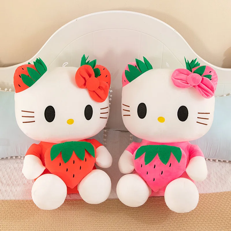 Sanrio KT Cat Plush Toys Kawaii Strawberry KT Cat Plush Doll Soft Stuffed Cartoon 22cm Cute Doll Pillow Birthday Gift for Girls