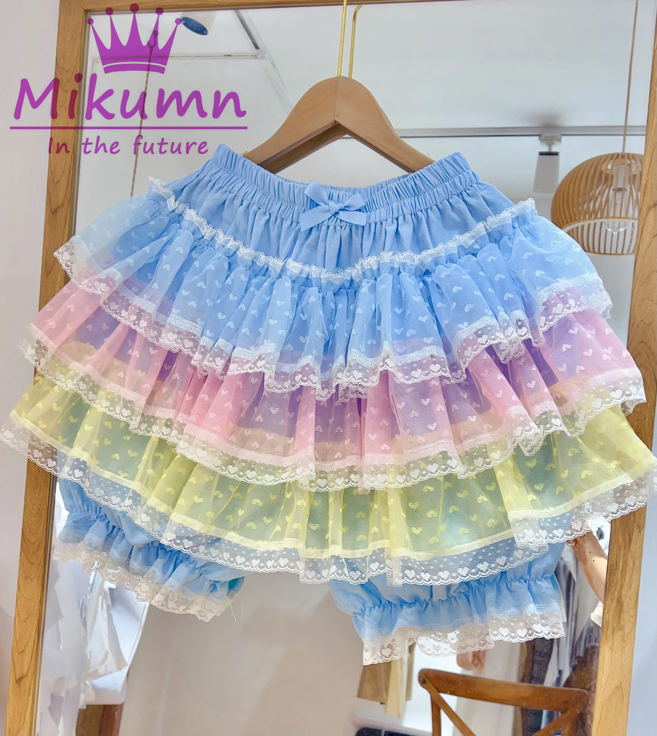 Mikumn Harajuku Zoete Kant Shorts Rokken Y2k Japanse Lolita Kawaii JK Ruches Bloeiers Vrouwen Elastische Taille Veiligheid Korte Broek
