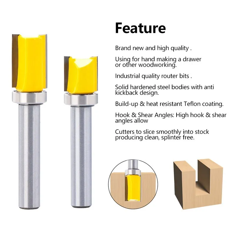 XCAN Milling Cutter 8mm Shank Flush Trim Router Bit With Bottom Bearing 12.7mm Blade Wood Pattern Bit Woodworking Tool