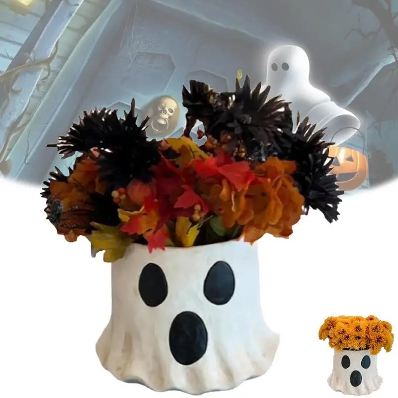 

Halloween Ghost Planter Cute Ghost Design Flower Pot Succulent Ghost Figurine Flower Pot Ornaments Decor For Courtyard Porch