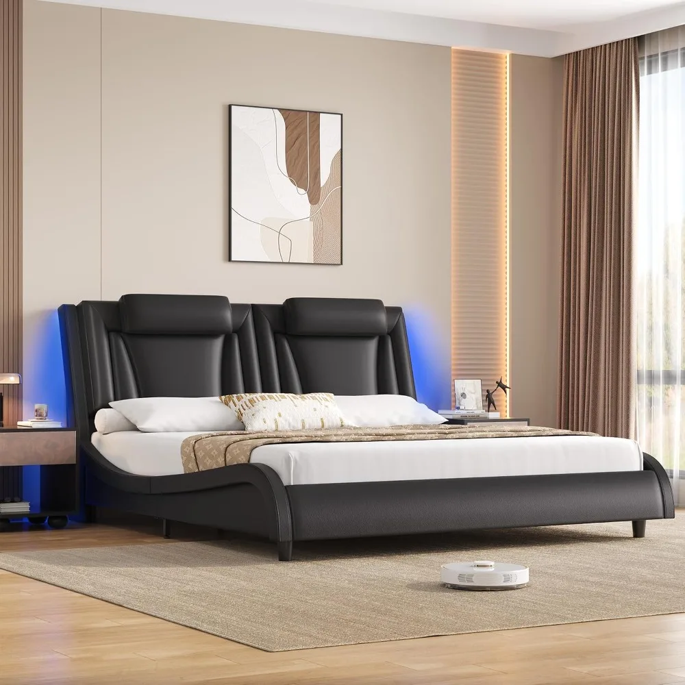 Queen LED Wave Platform Bed 3