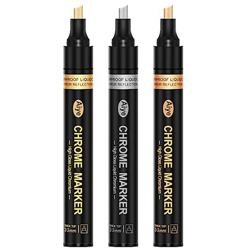 

Liquid Mirror Chrome Markers, 3 Colors Permanent Metallic Markers, 2-3mm Larger Application Area, High Gloss, Waterproof