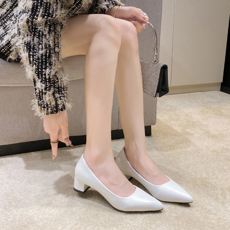 2023 Spring and Autumn New Fashion Pointed Shallow Mouth Solid Outwear Women\'s Large Professional Work High Heel Single Shoes