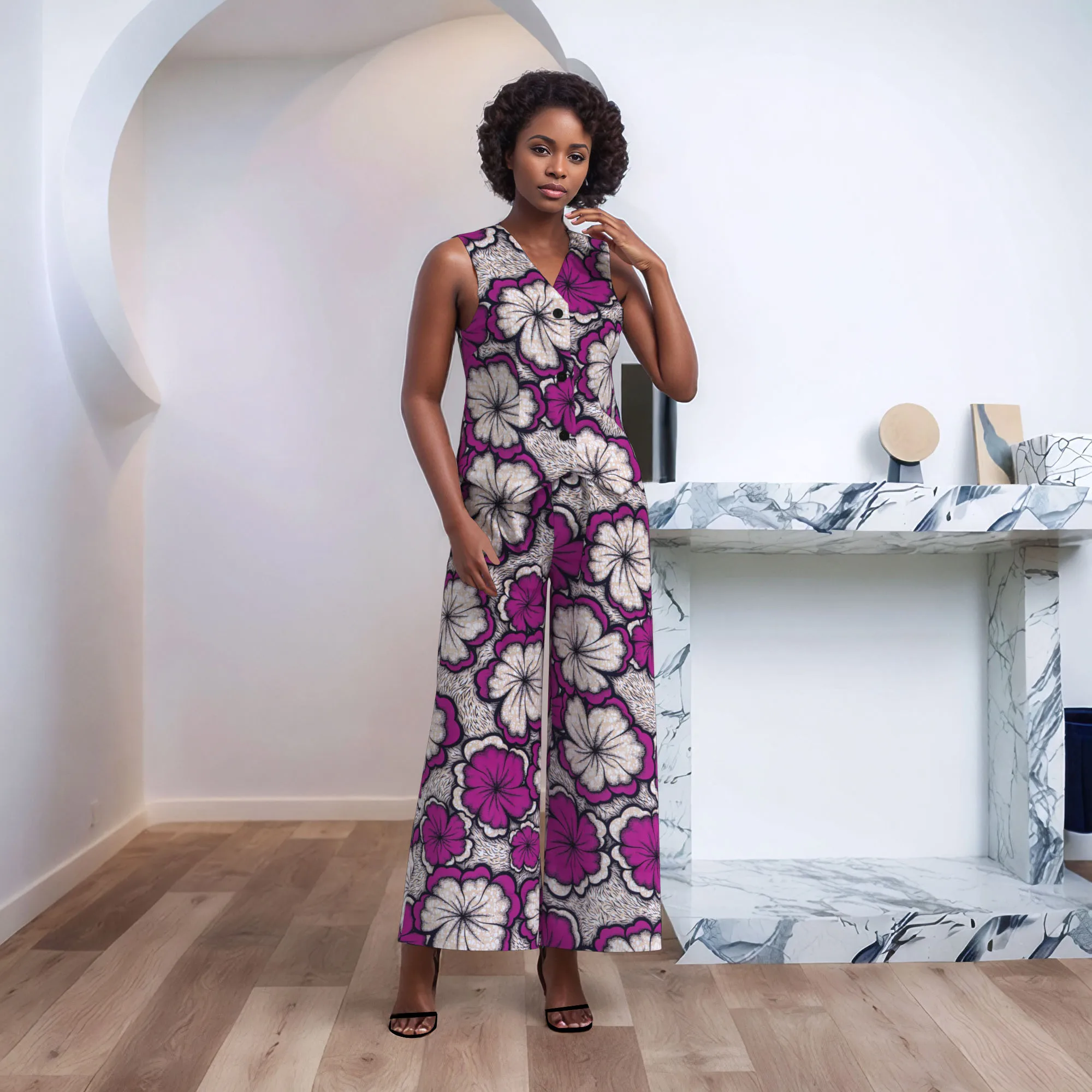 

African Jumpsuit for Women Wax Print Cotton Sleeveless Jumpsuits Sexy High Waist Long Pants Summer Party Club WY10476