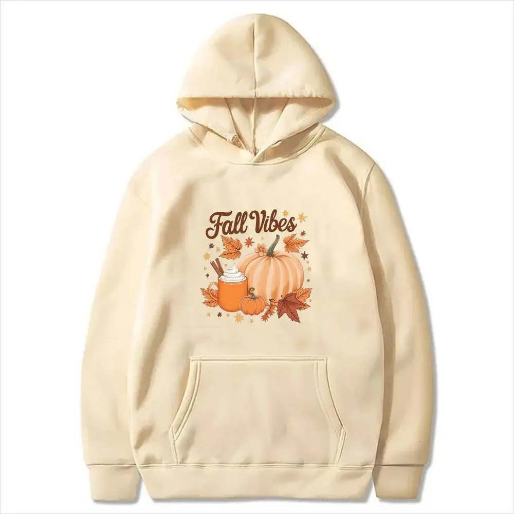 Fall Vibes Pumpkin Spice Graphic Hooded Harvest Season Sweatshirt Women Winter Casual Long Sleeve Pullover Aesthetic Y2k Hoodie