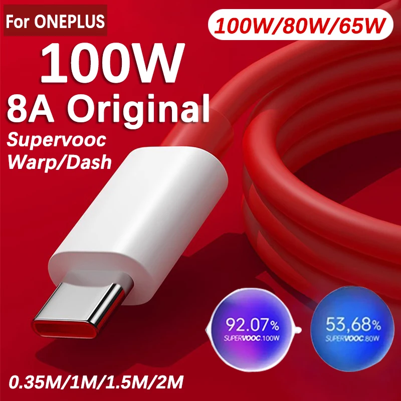 For Oneplus Nord 4 CE3 12 12R 11R 10 9 Ace 3 Pro Original 100W 80W Supervooc Warp Charge USB Type C Cable 8A Fast Charging Wire