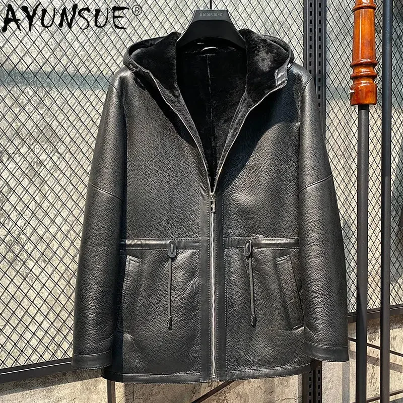 

Genuine Leather Men's Winter Jacket 2024 Original Real Fur Coat Sheepskin Hooded Clothes De Cuero Genuino FCY