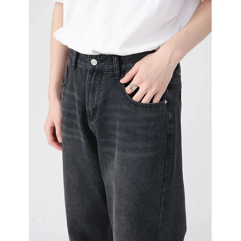 Männer Klassische Gerade Bein Lässige Jeans Männliche Marke Breite Bein Schwarz Denim Hosen Einfache Vintage Außerhalb High Street Denim Hosen