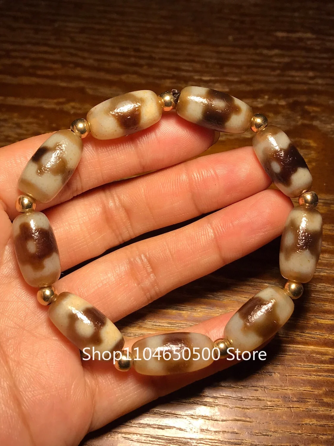 Tibetan high-oil tooth yellow pulp old agate mandala three-eye dzi beads bracelet Buddha beads rosary handheld handle accessorie