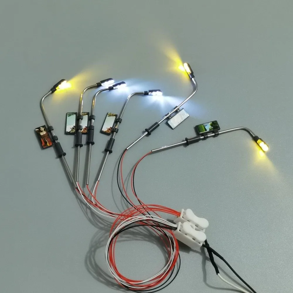 5pcs High Quality 1:100/150/200 Miniature Street Lamp Model Stainless Steel 3V Model Making Led Light Table Scene Layout Kits