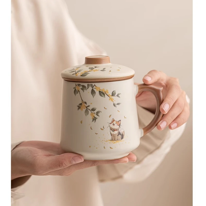 

Керамическая чайная чашка Cat Ru с крышкой, кружка с фильтром, персональная чайная чашка