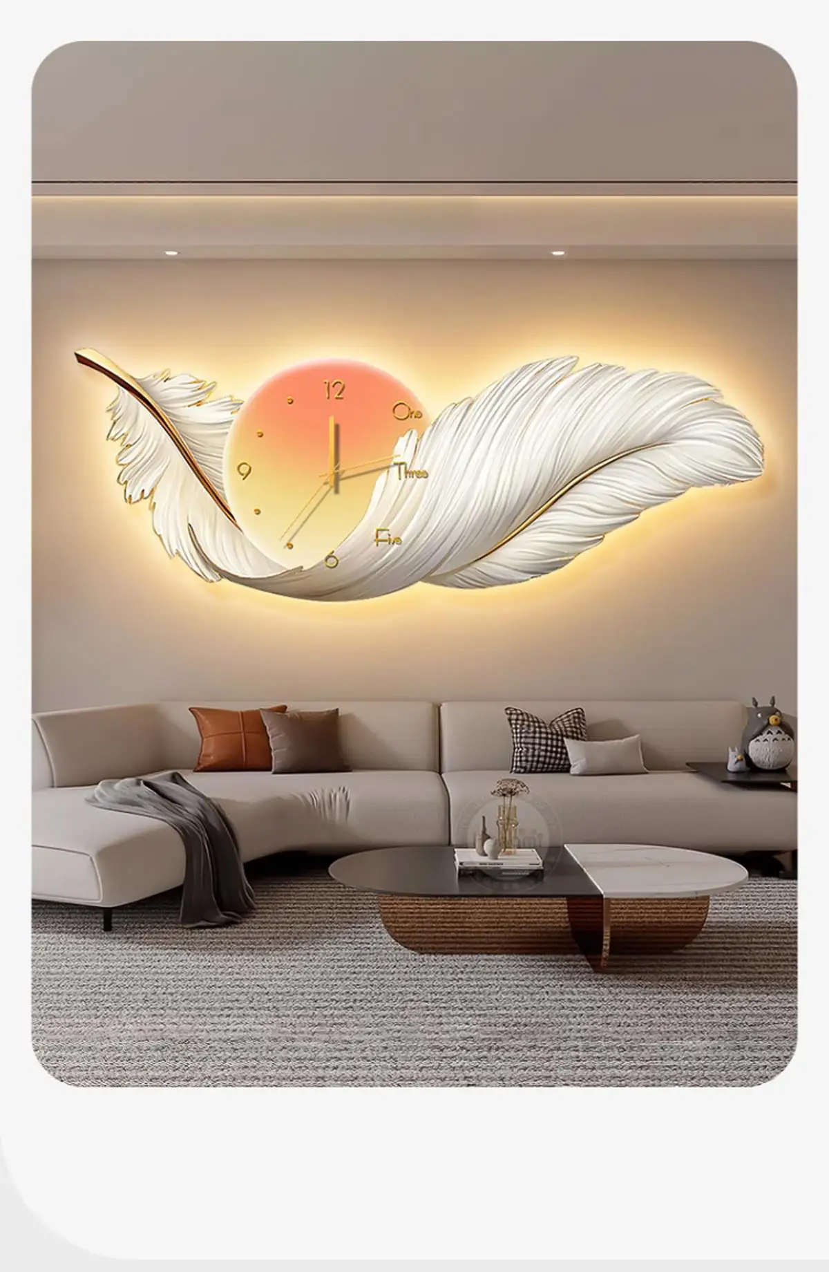 120 * 44cm  Luxurious Feather Swan Living Room Decoration Painting High End Clock