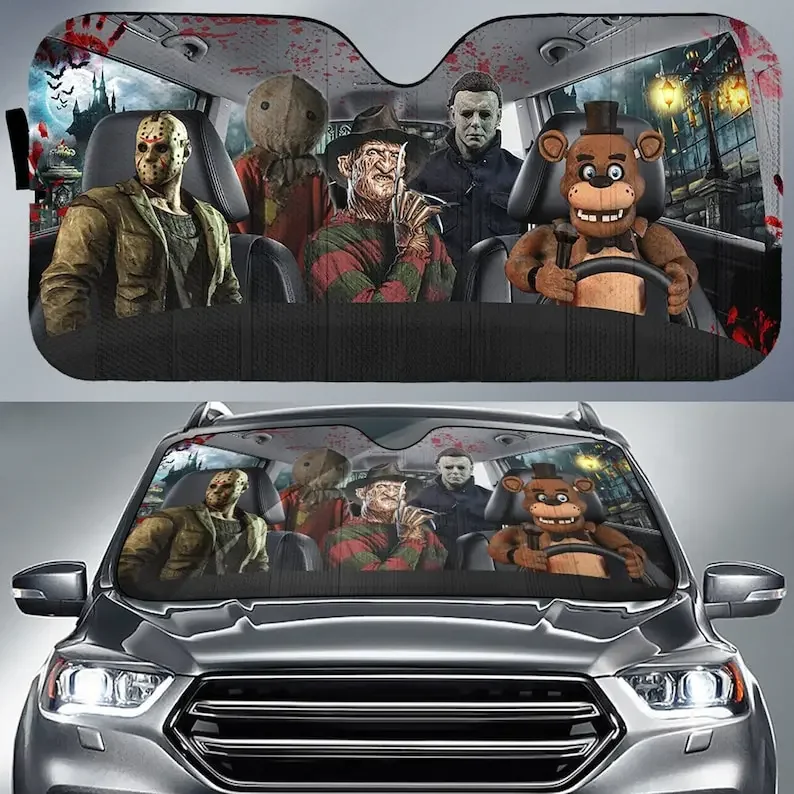 Halloween Gifts, Horror Sunshade, Horror Character Auto Sun Shade, Horror Movie Car Sunshade, Michael Jason Freddy Sunshade, Car