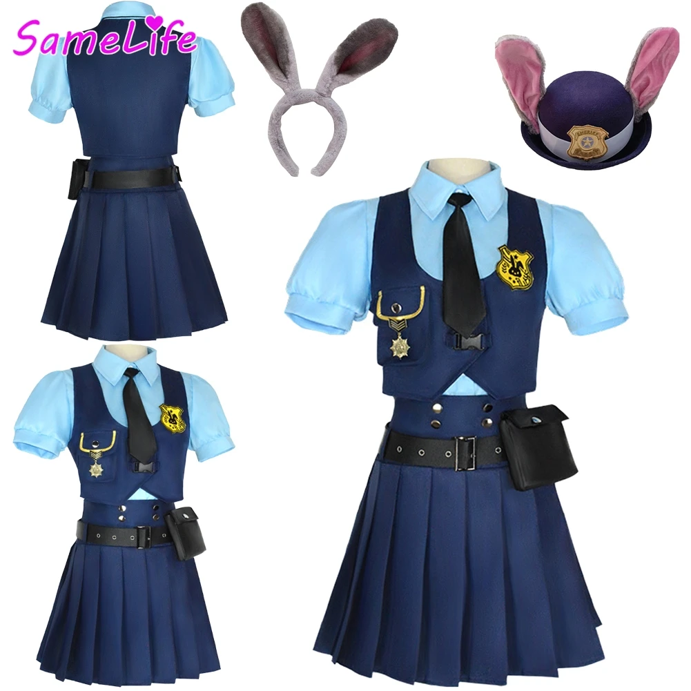 

Rabbit Judy Hopps Cosplay Fantasy Police Uniform Cartoon Zoo Costume Disguise Halloween Adult Women Roleplay Party Outfit
