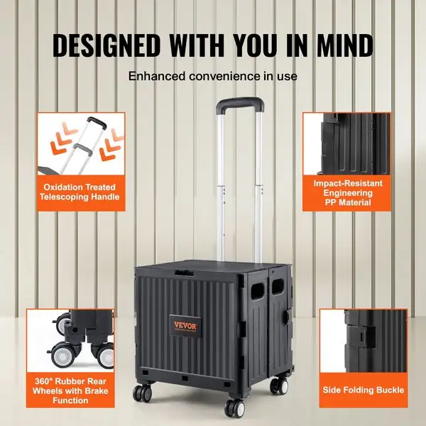 Складная универсальная тележка VEVOR, грузоподъемность 110 фунтов, складной портативный ручной тележка с телескопической ручкой для тяжелых условий эксплуатации a