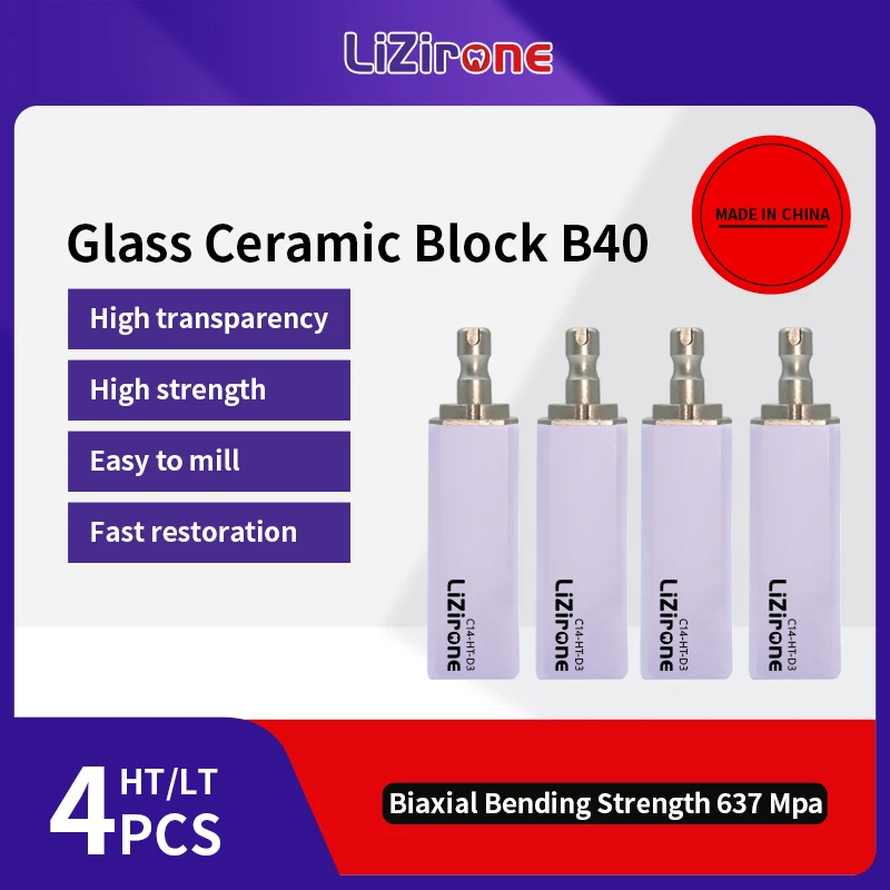 

Lizirone Lithium Disilicate B40 Dental Glass Ceramic Blocks 4pcs/Box LT/HT Crown Material for CAD CAM