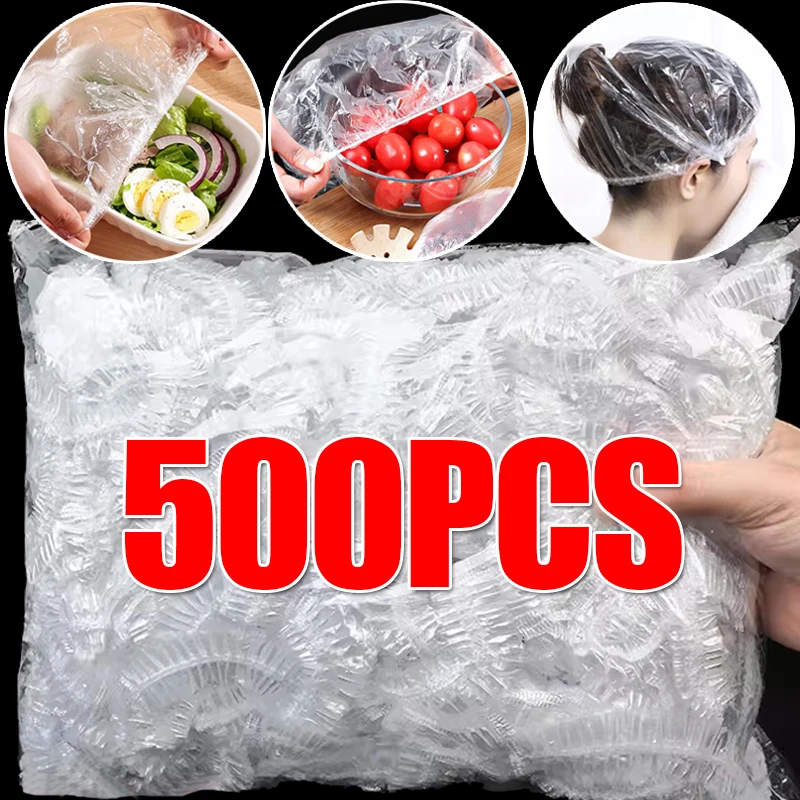 500/10PCS Disposable Food Cover Kitchen Storage Food Lids Wrap Bags Elastic Plate Bowl Plastic Covers Fruit Fresh-keeping Film