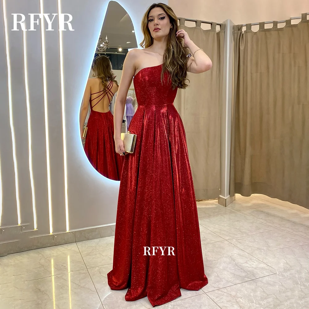 

RFYR One Shoulder Evening Dress with Straps Prom Dress Red Princess Dress فساتين مناسبة رسمي Customized