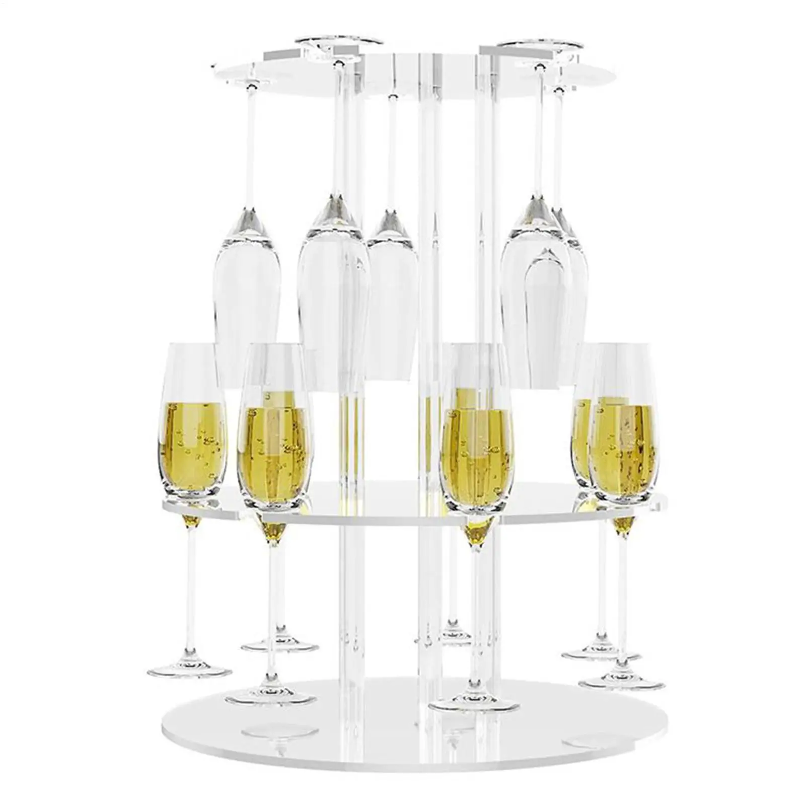 

Cocktail Tower 2-Tier Glassware Holder With 12 Slots Round Acrylic Floating Champagne Glass Tower For Party Wedding Celebration