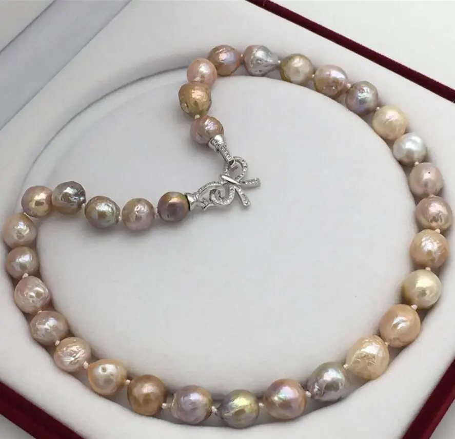 

New AA12-13 mm real natural rainbow of south sea pearl necklace 19"Beautiful butterfly clasp no box