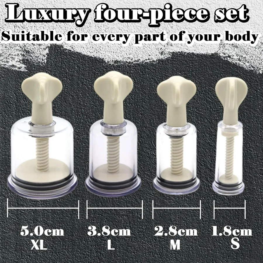 Rotating Handle Vacuum Cupping Set, 4 Size Body Massage Cups for Cellulite & Muscle Relief, Suction Therapy Tool