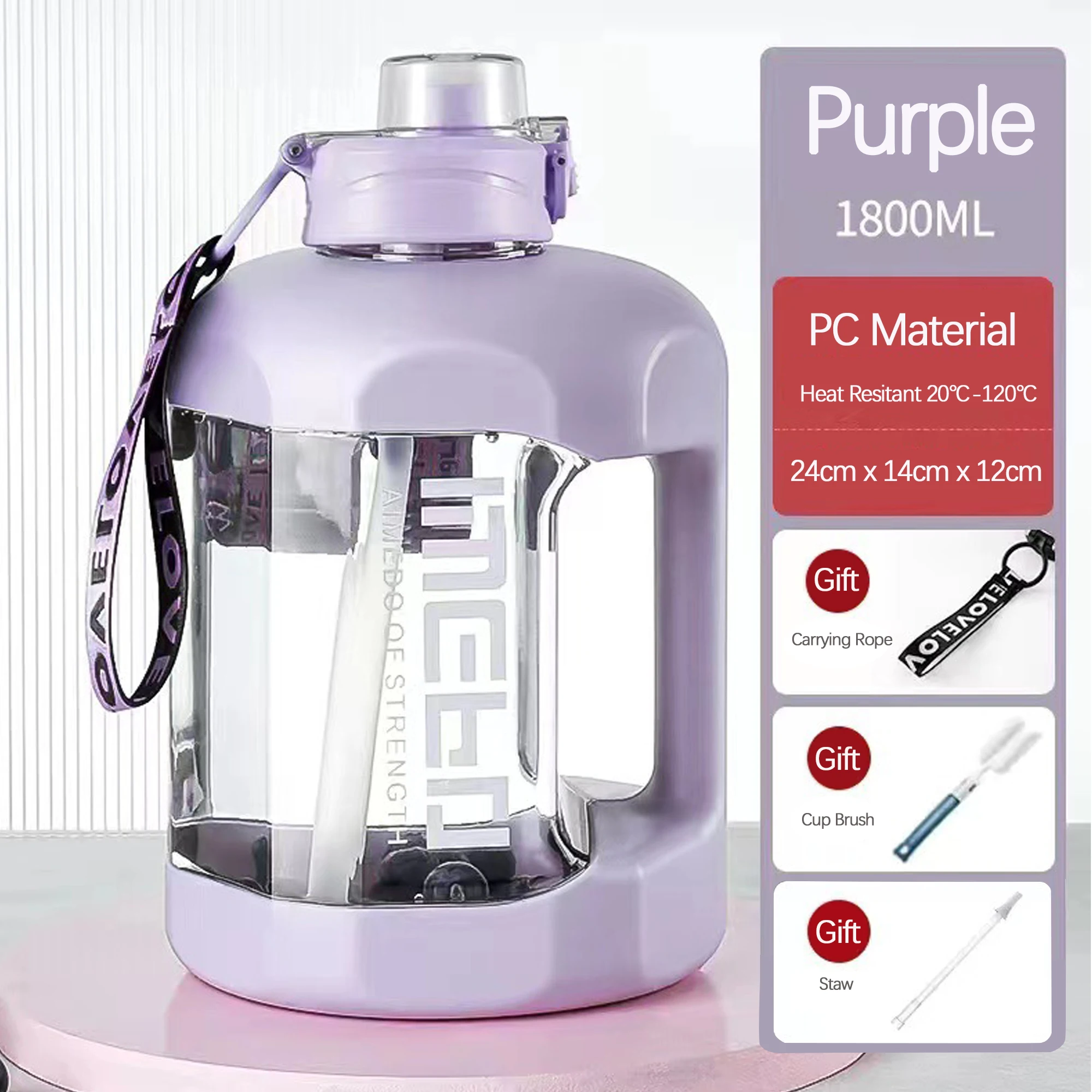 Large Capacity Water Bottles 1.8L Dinkware Sports Bottle BPA Sport Kettle for Man Fittness Outdoor Practise Purple Black SM019