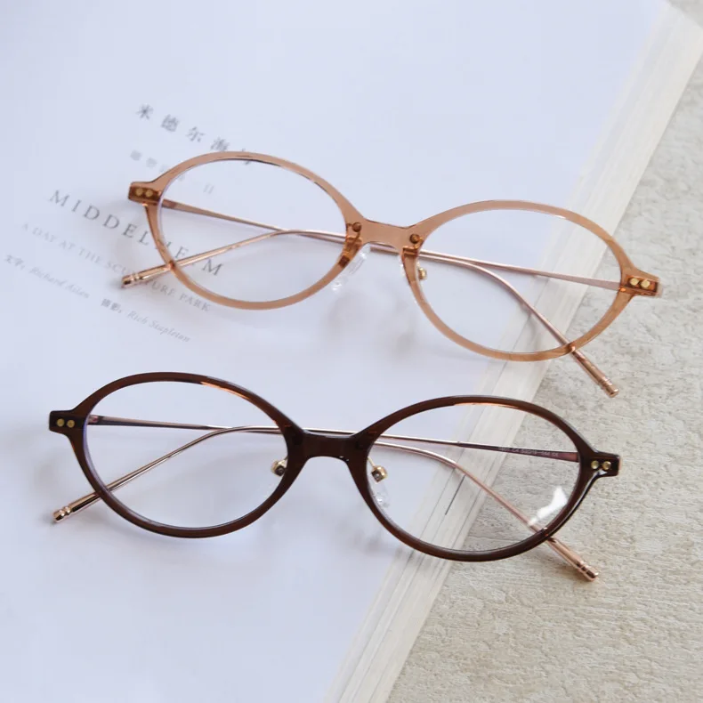 

2026 Retro Oval Thin Frame Glasses for Women Myopia Reading Eyewear Acetate Custom Optical Prescription Titanium Leg Eyeglasses