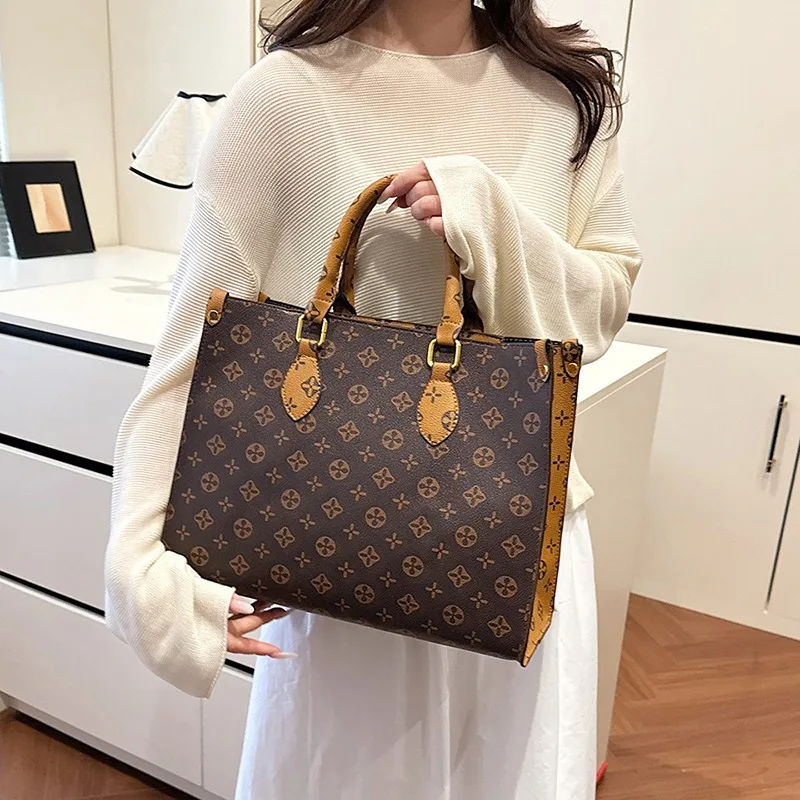 

Большая вместительная сумка, европейская и американская ретро-сумка, модный цветочный материал, простая и атмосферная сумка.