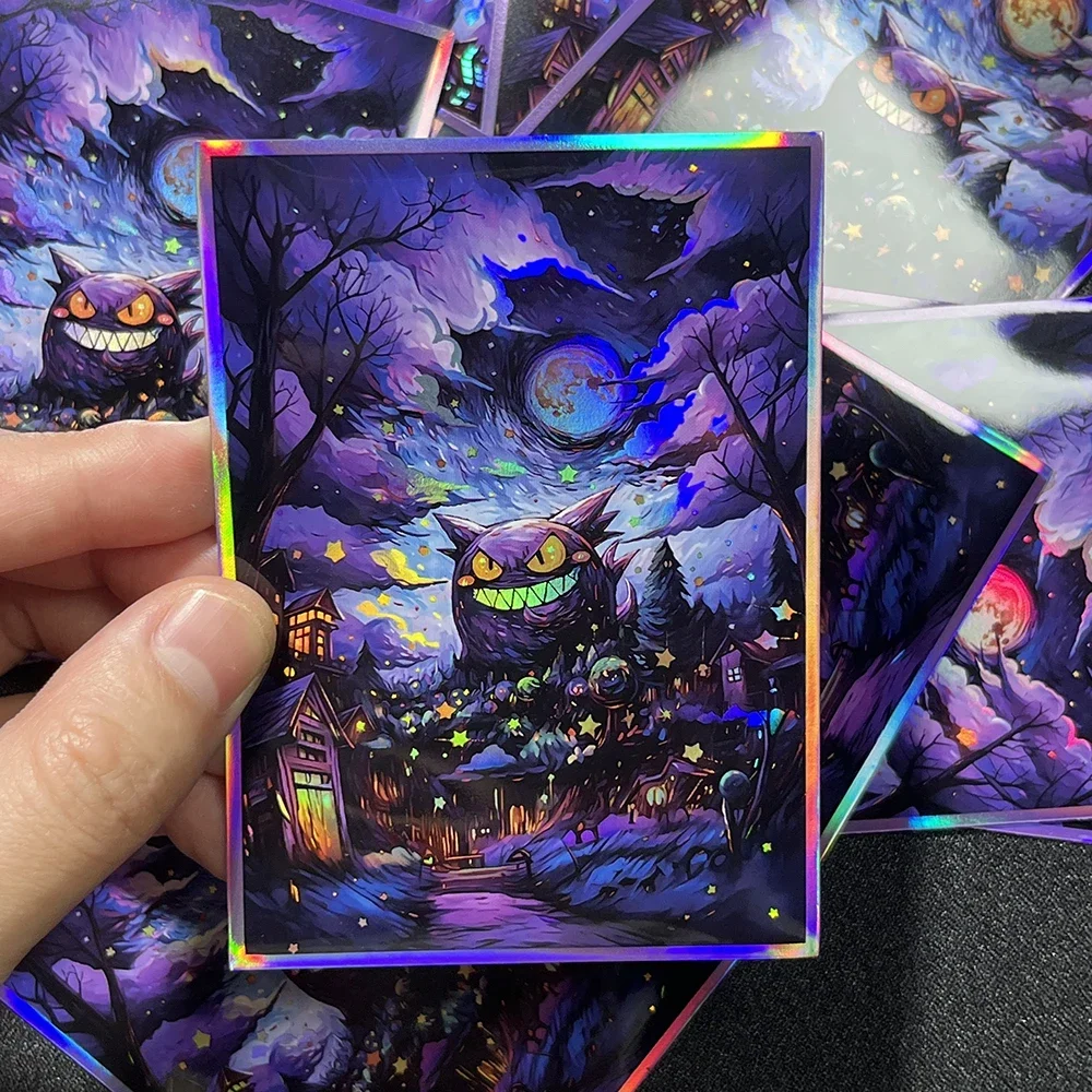 Pokemon Holographic Gengar Card Sleeves PTCG Starry Sky Card Laser Silver Bottom Customized Foil Set Table Game Protective 67x92