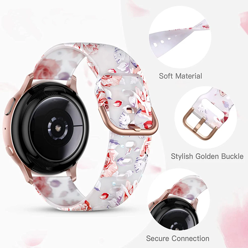 20mm Floral Band For Huami Amazift GTS 4/2/2e/3/GTS2 Mini/GTR 42mm Watch Bracelet Amazfit Bip 3 Pro Transparent Silicone Strap