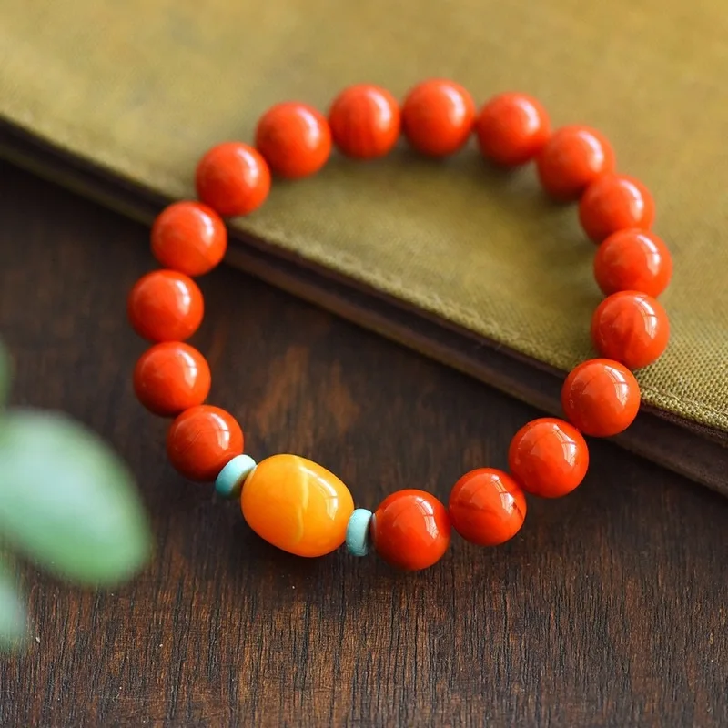 Natural Single Strand Bracelet Full Color and Dense Texture Authentic Liangshan Persimmon South Red Agate