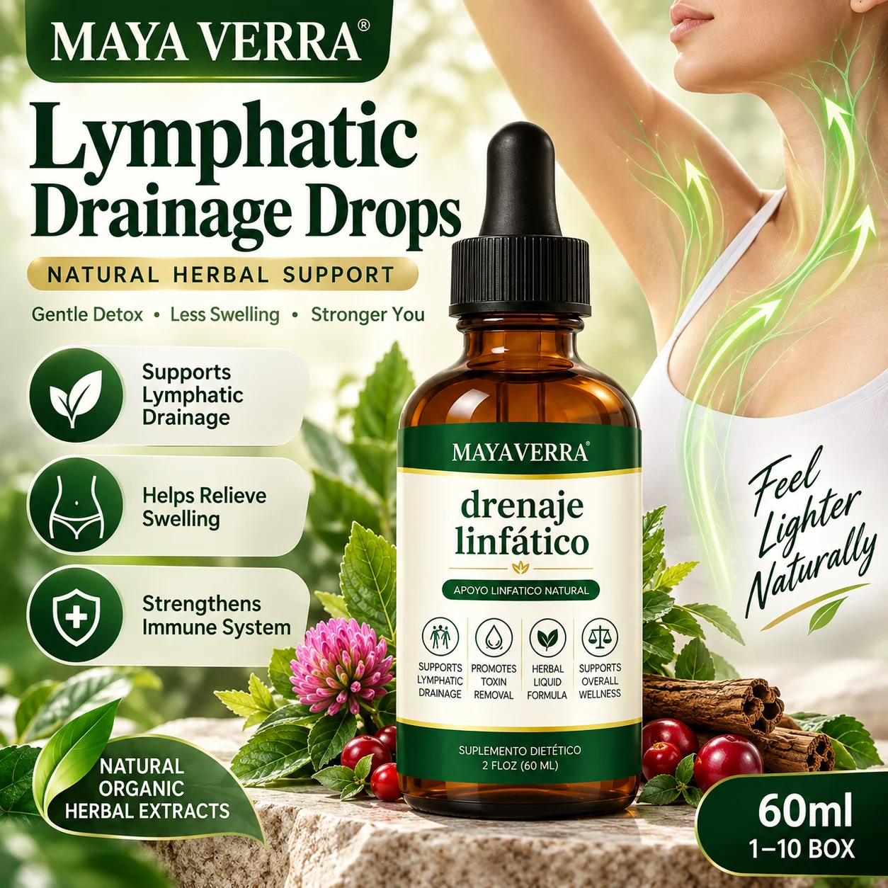 MAYA VERRA 60ml Lymphatic Drainage Drops 1-10Box Natural Herbal Extracts Liquid Support Gentle Relief Swelling for Women and Men