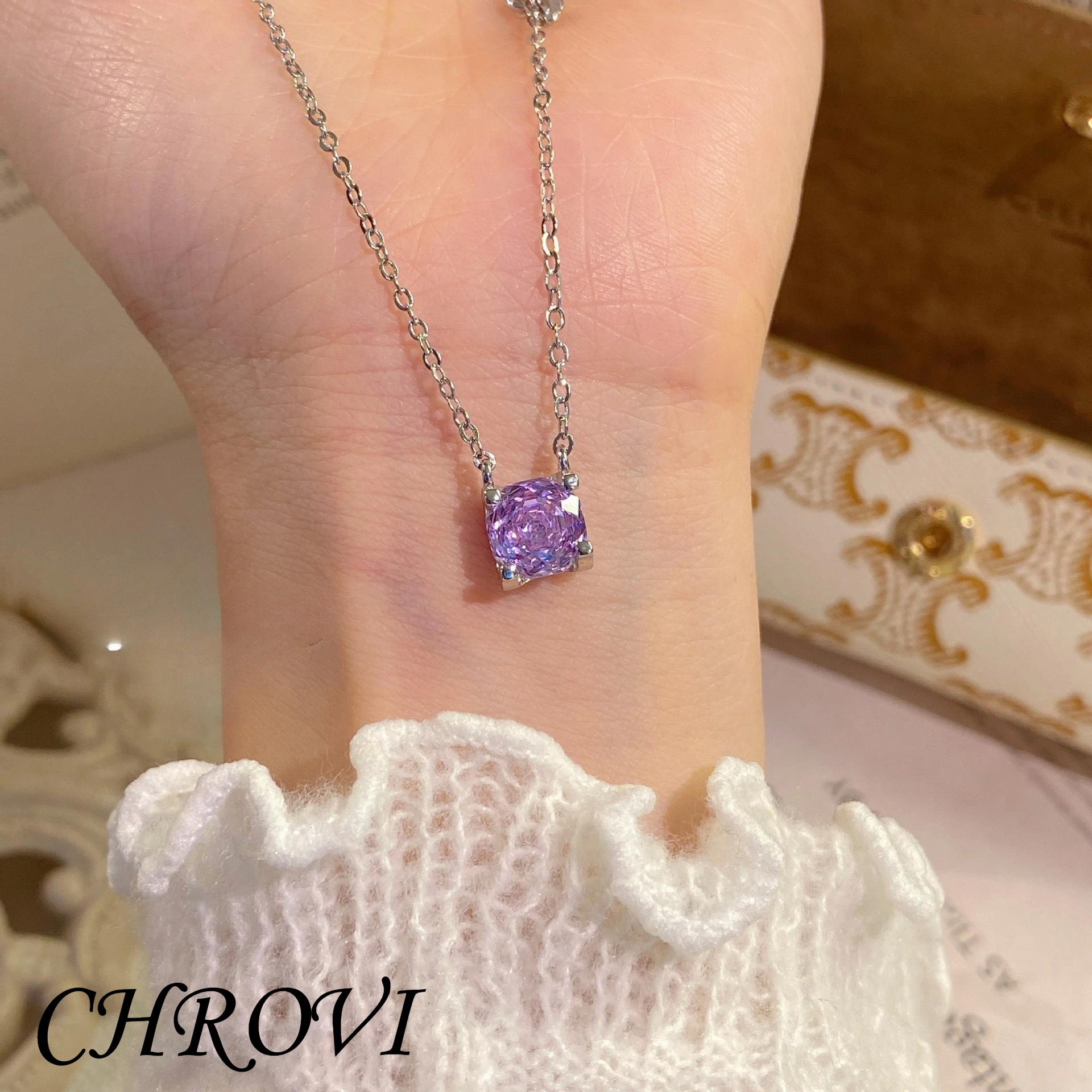 Luxuriöse 925 Sterling Silber Millennium Rose Halskette mit Diamanten und Glitzernder Kettengliederkette für Damen – Detail 7