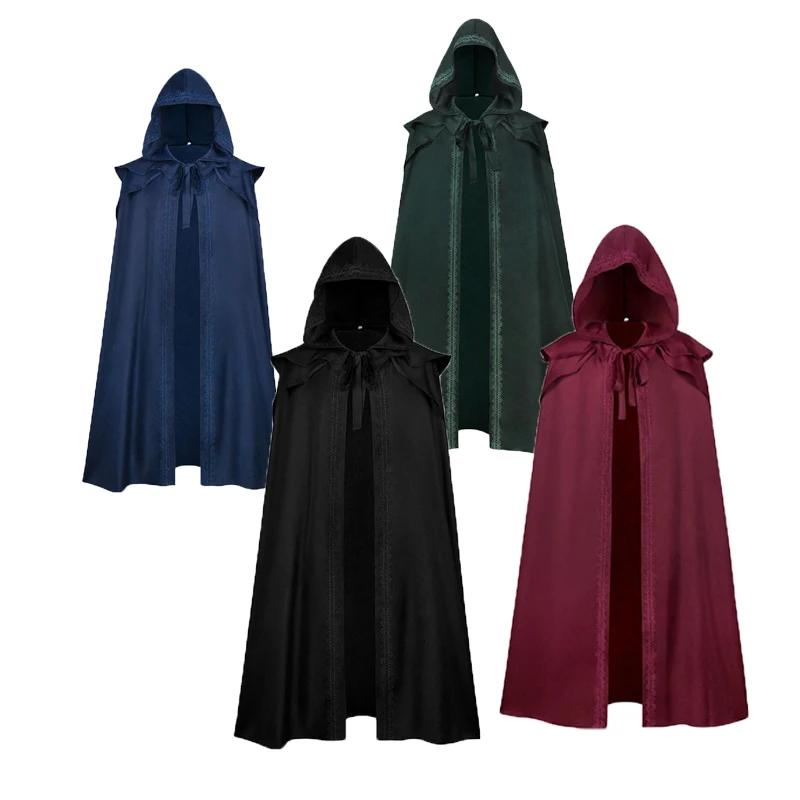 

Four Colors Cloak Gothic Hooded Cloak Cosplay Male Medieval Renaissance Cape Costume For Men Women Party Disguise Suit