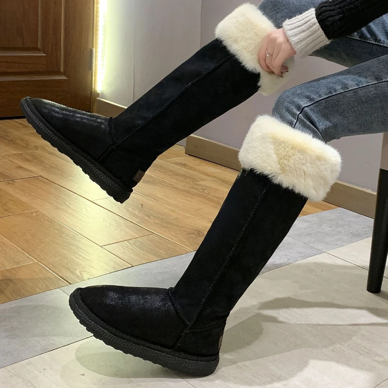 Winter Boots for Women Fleece Warm Snow Shoes Luxury Designer Furry Thigh High Boots Female Comfort Flats Long Botas Footwear