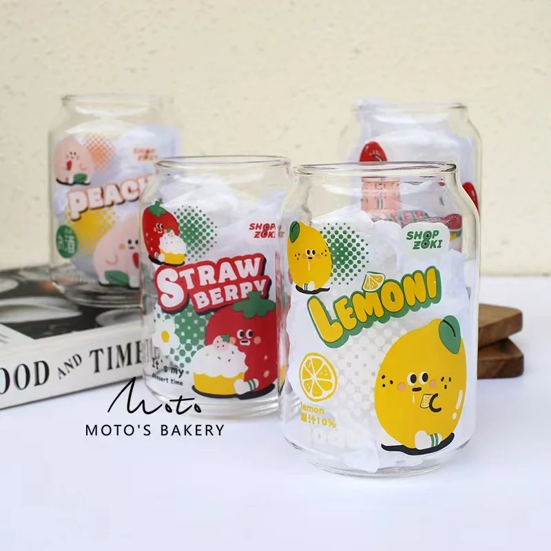 Cute Fruit Glass Water Cup, Cartoon Printing, Funny Pop Can Design, Daily Drinking, Party Drinking, Mini Festival Gift