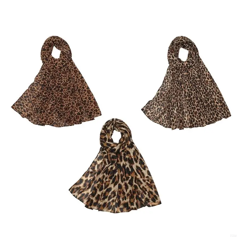 

77HE Soft Leopard Print Scarf Wrinkle Resistant Polyester Shawl Stylish Neck Wrap Headscarf for Women Trendy Accessory