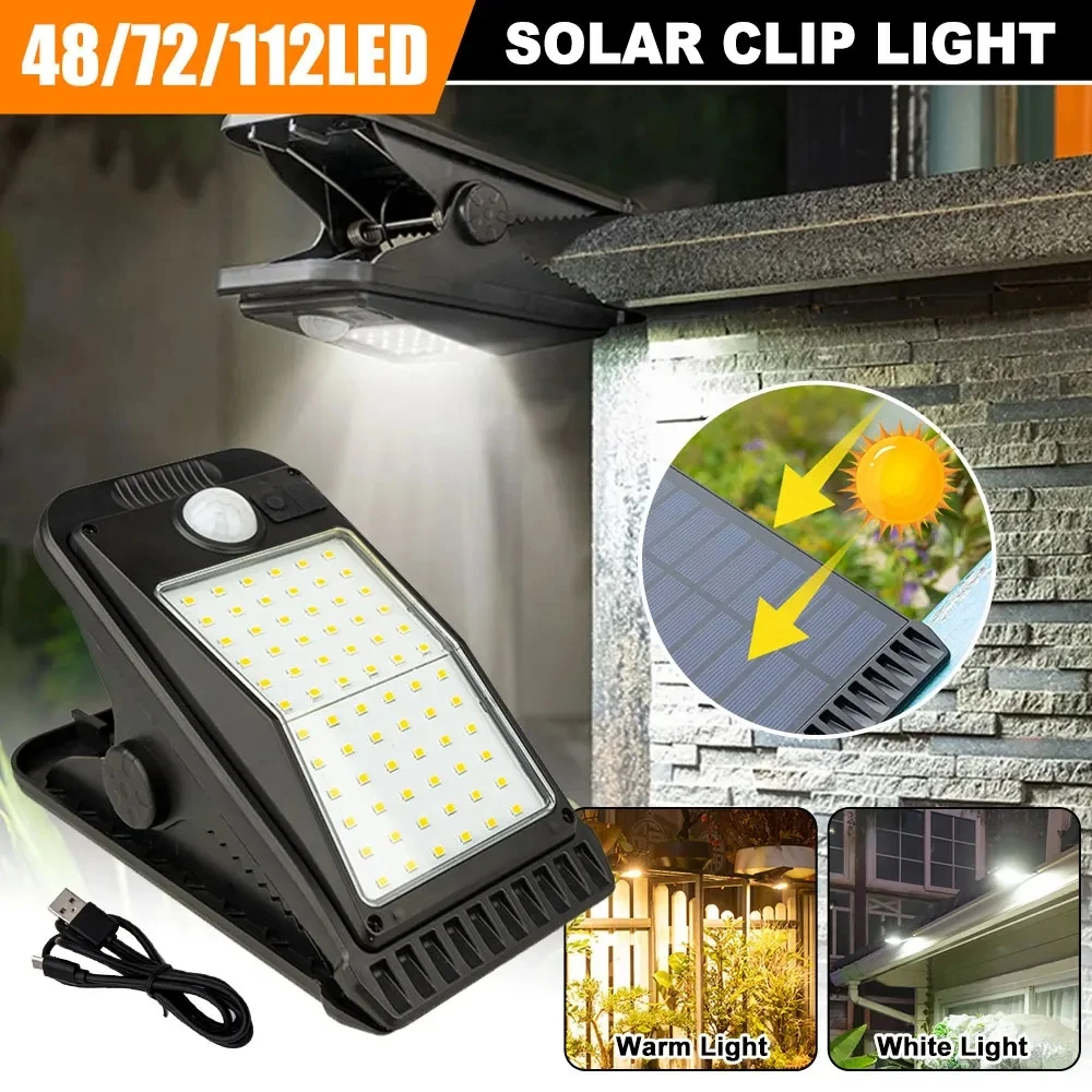 Imagem -03 - Solar Clip Lights para Pátio ao ar Livre Iluminação de Indução Super Brilhante do Corpo Humano Ip65 Waterproof Garden Wall Light 48 72 112led